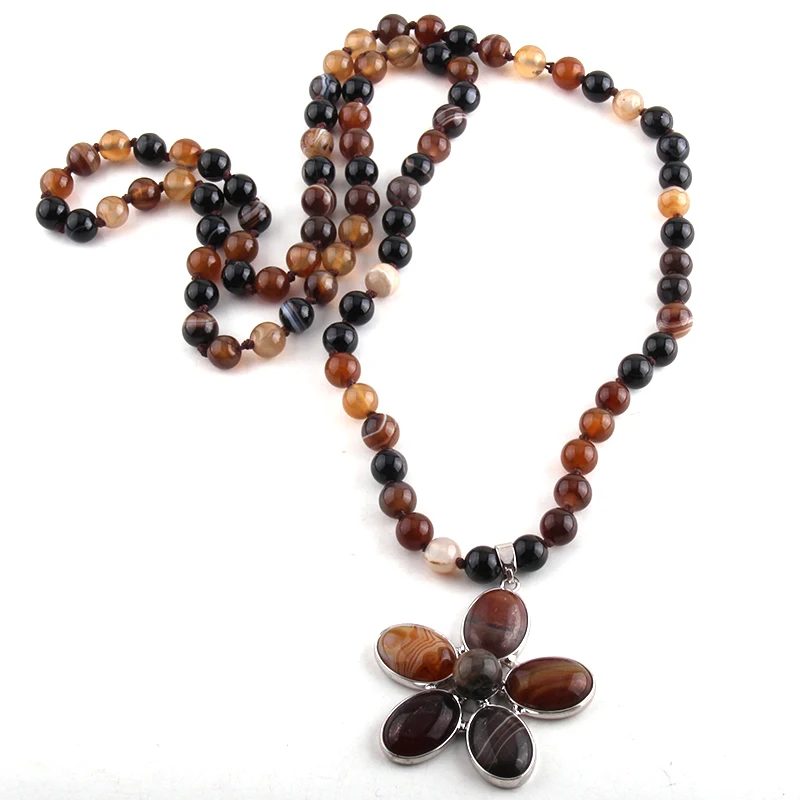 MOODPC, модное богемное этническое ювелирное изделие, в полоску, длинное из натурального камня, завязанное узлом, камень, цветок, подвеска, ожерелья D - Окраска металла: Brown