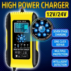 Chargeur de batterie de moto, 12 10A 24V 5A, écran tactile, réparation d'impulsion en sept étapes, charge rapide, Batteries au plomb, AGM LiFePo4 