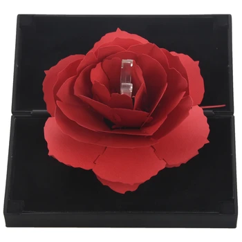 

Unique -Up Rose Wedding Engagement Ring Box Surprise Jewelry Storage Holder Valentine's Day Best Female Gift Box, Black