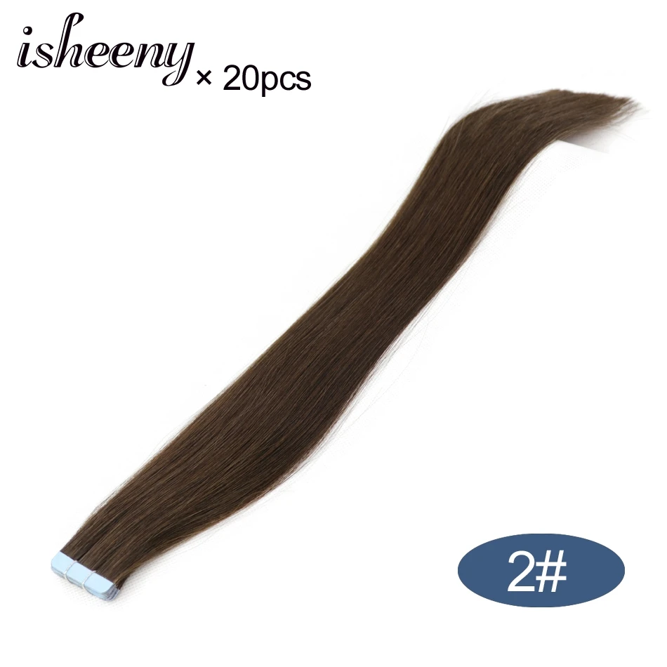 Isheeny 16 дюймов бесшовные волосы Remy на ленте для наращивания блонд невидимые волосы на ленте прямые волосы салон стиль 20 шт - Цвет: #2