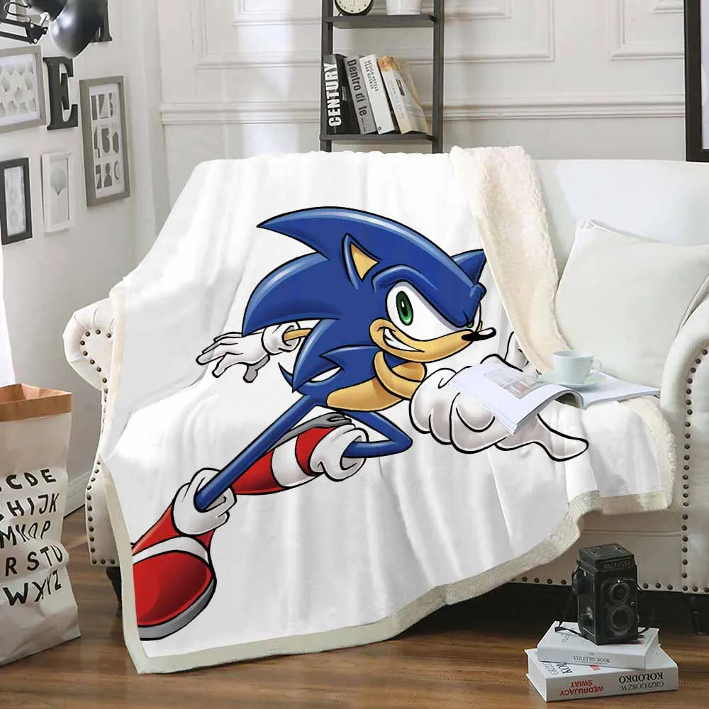 Sofa Throw Blanket 3D Super Mario Cartoon Pattern Warm Thick Blanket for Kids Boys Car Travel Blanket Sonic Blankets for Beds