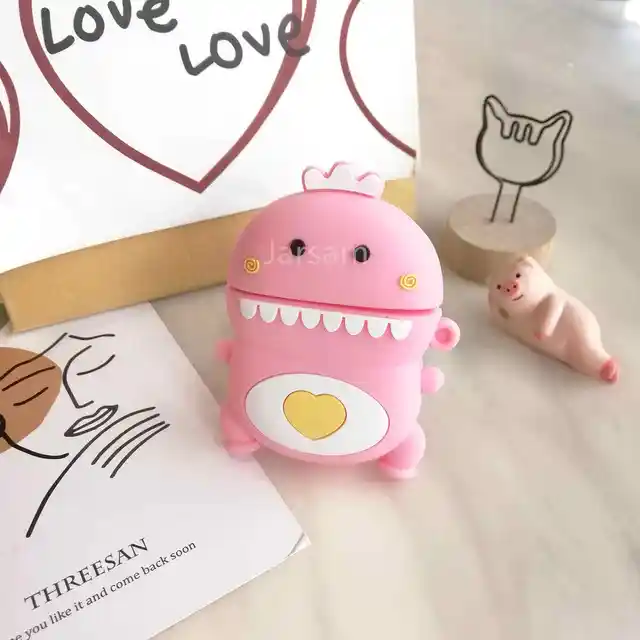 Cartoon For airpods case Silicone Cover For airpods Case Cute Earphone 3D Headphone case Protective PinkLittledinosaur