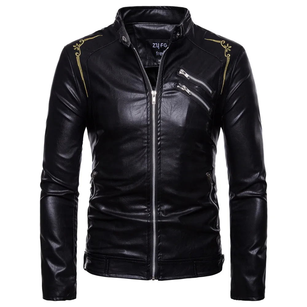 AliExpress, осень и зима, стиль, западный стиль, мужская одежда, мужская кожаная куртка с вышивкой и воротником-стойкой, F227