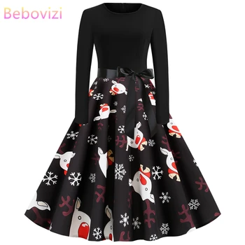 

Bebovizi New Women Clothes 2019 Winter Dresses Vintage Elegan Christmas Party Dress Plus Size Black Long Sleeve Bandage Vestidos
