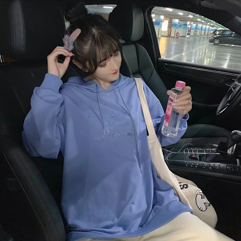 Женские толстовки Harajuku Ulzzang Kawaii, мягкие свободные, большие размеры, новые корейские студенческие тонкие женские толстовки с вышитыми буквами