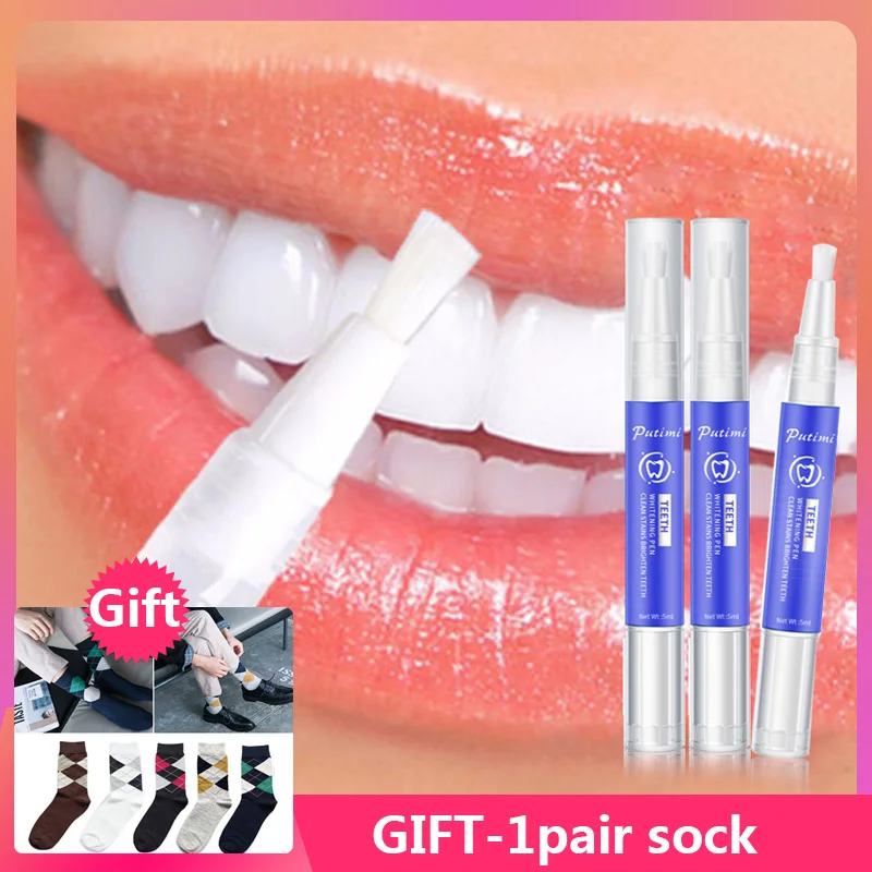 B 1Pair Sock Gift PUTIMI отбеливающая ручка для отбеливания зубов, очищающий гель, Отбеливающий карандаш для удаления налета, отбеливающий гель для отбеливания зубов, ручка для ухода за полостью рта - Цвет: B 1Pair Sock Gift