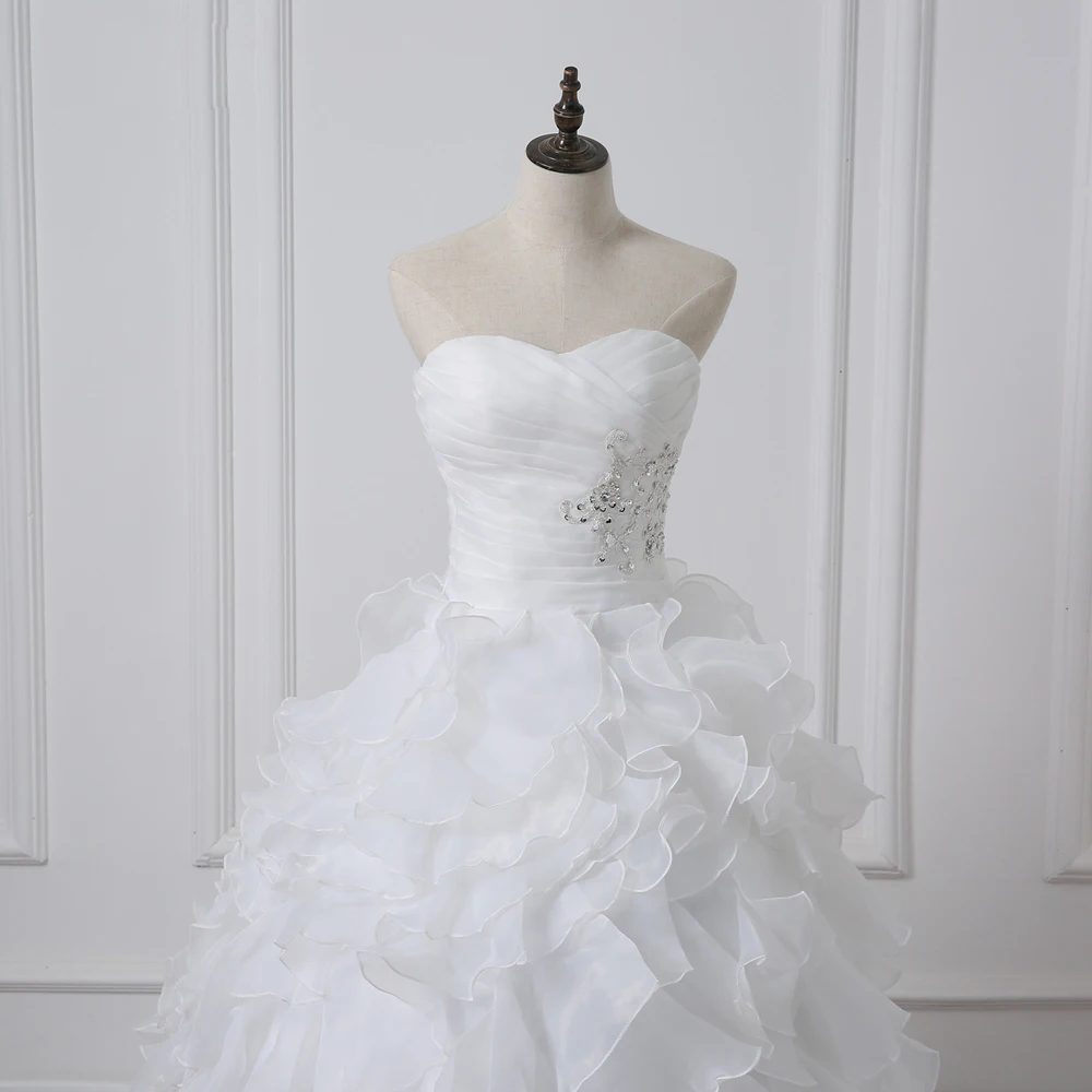 Jiayigong Robe De Mariage White/ Ivory Ball Gown Wedding Dress Applique Beaded Pleats Ruffled Organza Corset Bridal Gowns