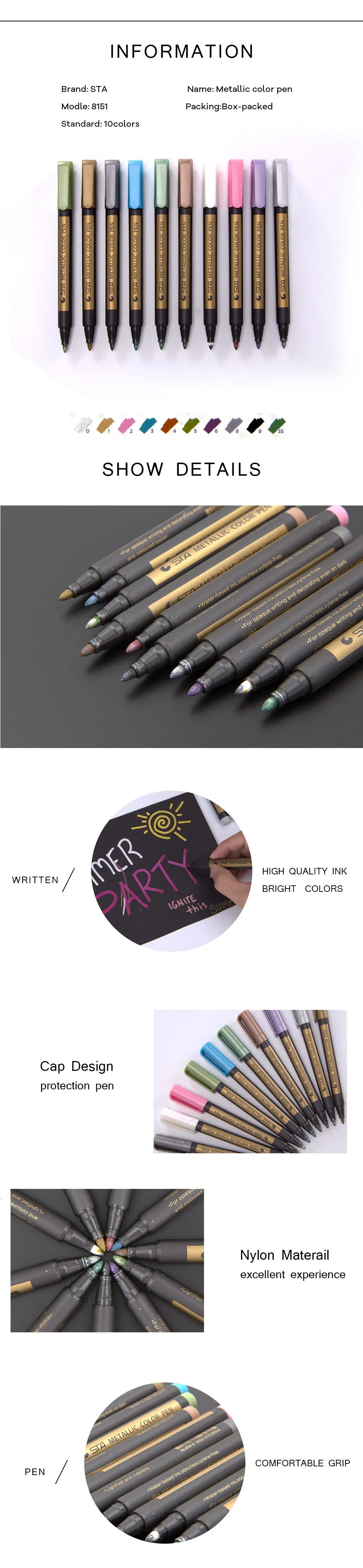 Sta10шт металлический маркер для рисования, черная карта, ручка для рисования, сделай сам, альбом для рисования, граффити, маркеры Шарпи, 10 цветов, товары для рукоделия