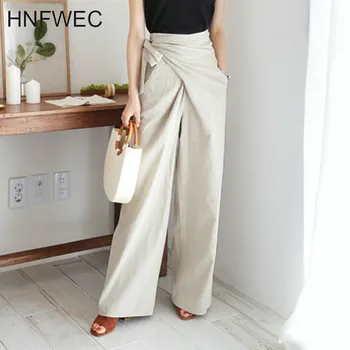 

Spring Summer High Waist Lace-up Casual Flax Pants Women Soft Female Wide Leg Pants Loose Solid Trousers femme 2020 V577