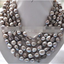1123 9*11mm gray baroque Freshwater cultured pearl necklace 100inch