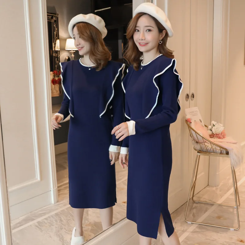 

Pregnant Women 2019 Autumn & Winter Maternity Clothes Loose-Fit Knitted Long Skirts Dress Flounced Frilled Nursing wei nai qun