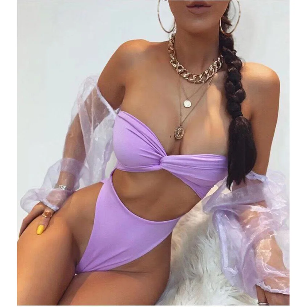  Women 2020 Summer Sexy Mesh Puff Sleeve Sheer Bikini Set Beachwear Push Up Swimwear High Waist Bath