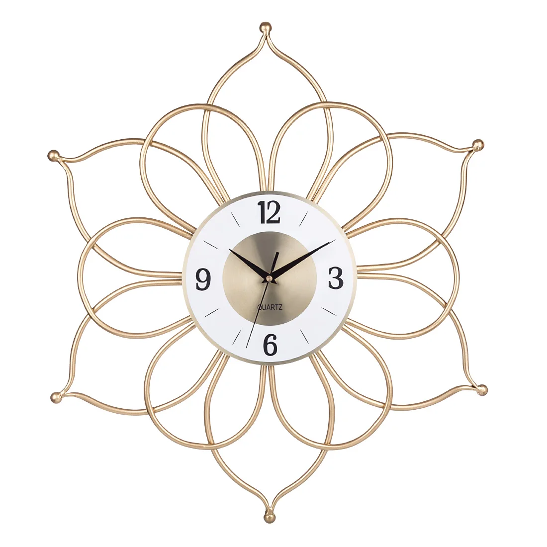 

24 Inches 60cm Modern Minimalist Flower Shape Wall Clock Wrought Iron Mute Wall Clock Hanging Clock For Living Room Decor-Golden