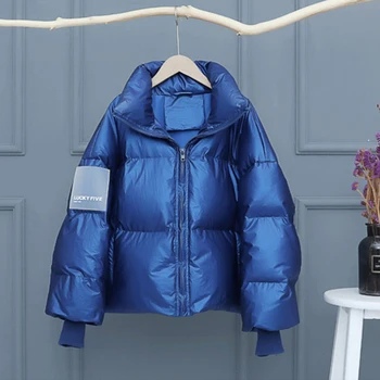 

Ailegogo 90% White Duck Down Winter Women Short Parkas Casual Female Stand Collar Thick Warm Snow Bread Coats Loose Outwear