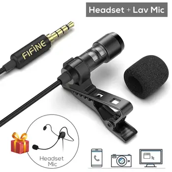 FIFINE-Lavalier Lapel 마이크, 휴대폰 DSLR 카메라용, 외장 헤드셋 마이크, 브이로그용, 비디오/인터뷰/팟 캐스트