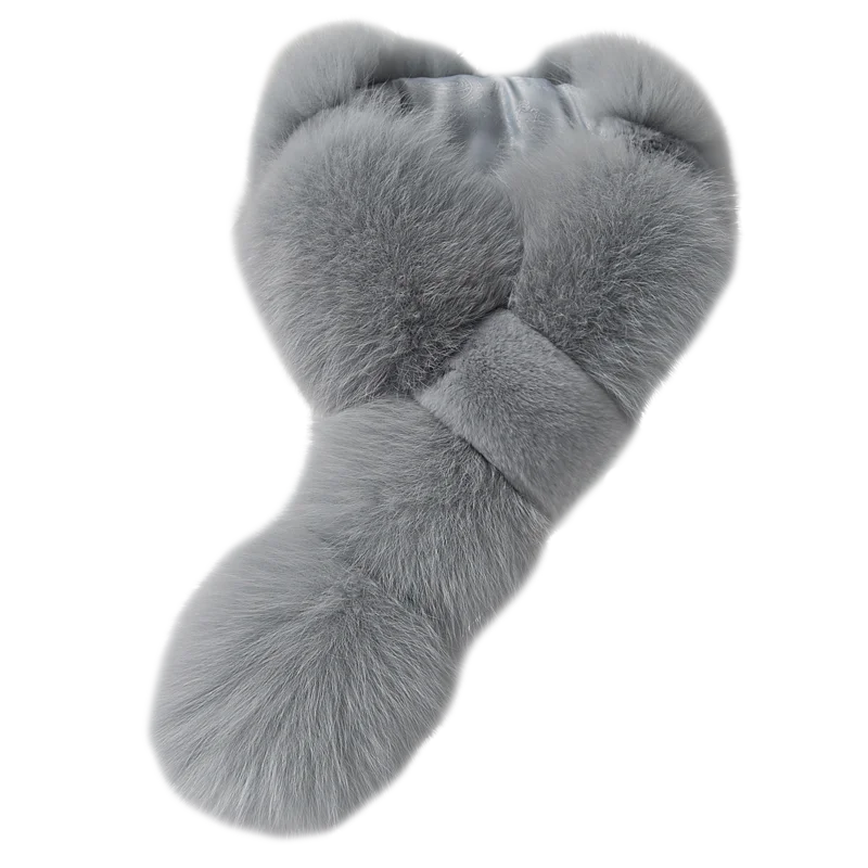 light grey blue FXFURS настоящий Лисий мех шарф из меха кролика рекс натуральный Лисий Мех глушитель корейский Модный меховой воротник - Цвет: light grey blue