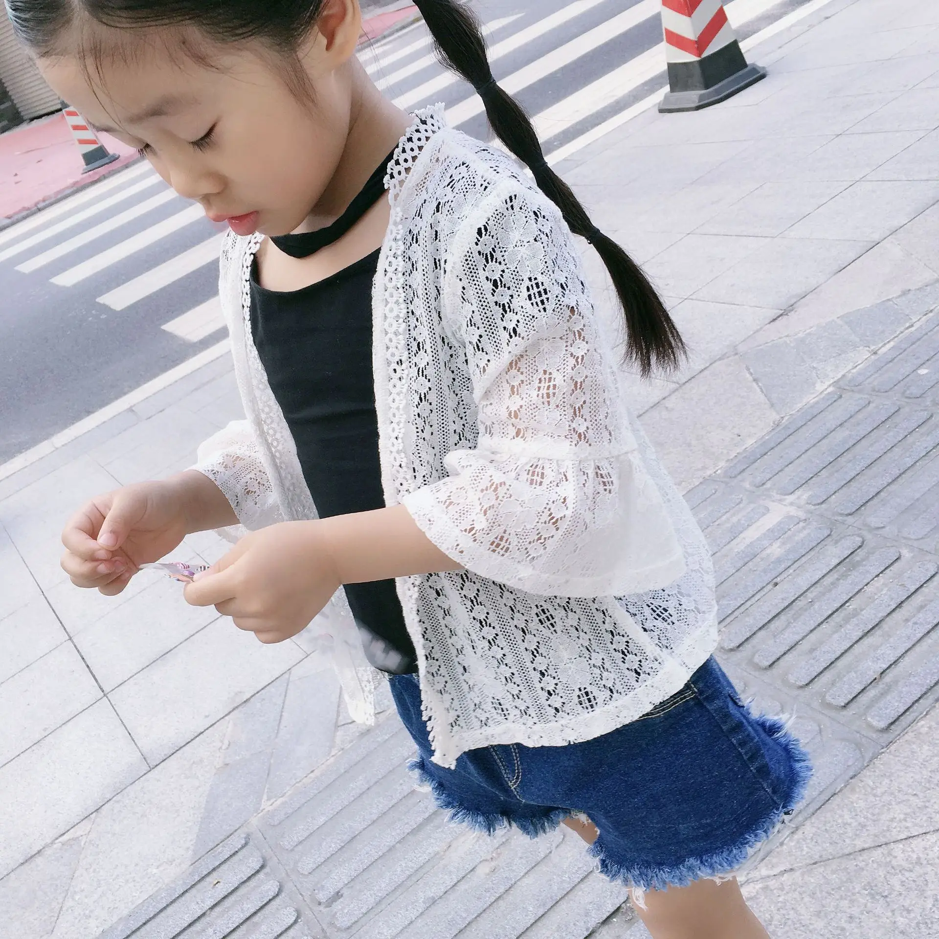 2022 Summer Girls Cardigans Fashion Jacket Kids White Girl Coat for 2 4 6 8 10 Years Old Outcoat Shawl Clothing OKC195121 |