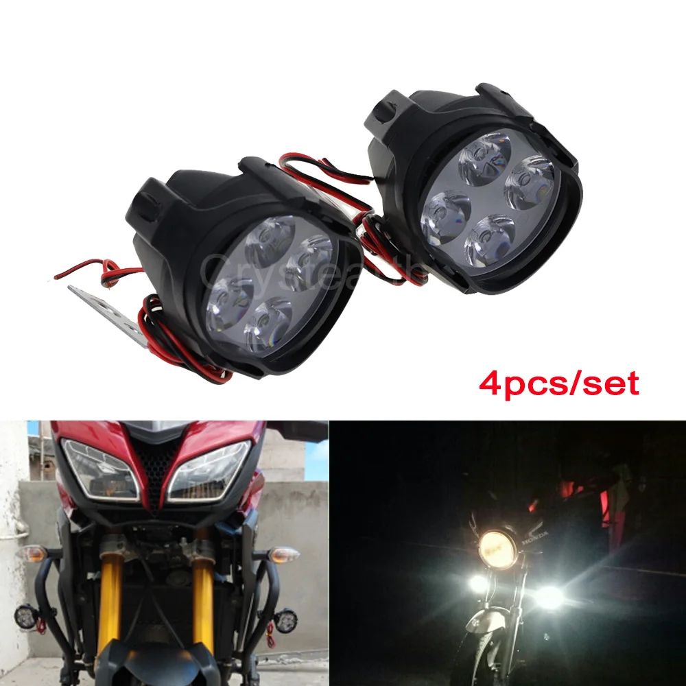 2 Pair Universal Motorcycle Street Bikes Headlight White Super Bright Driving Fog Light 4-LED Working Spotlights For Car Trucks |
