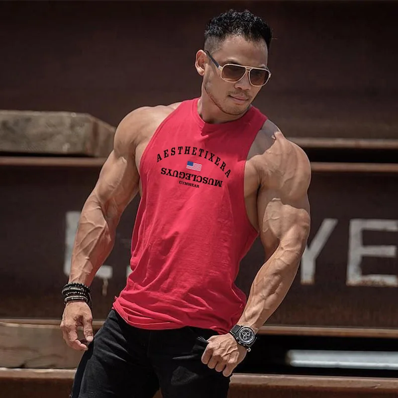 

Muscleguys Men Tank Tops sleeveless Shirts Gyms Fitness Bodybuilding Workout Singlet Sling Vest Male Summer Brand Clothing