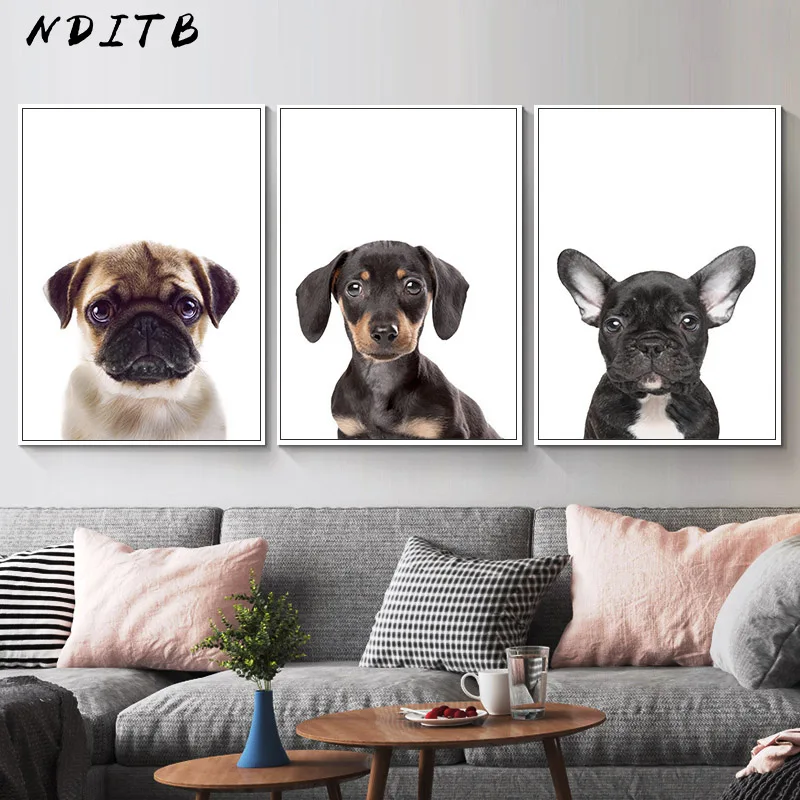 

Baby Pug Yorkshire Terrier Dog Animal Poster Nursery Print Wall Art Canvas Painting Minimalismt Decorative Picture Home Decor