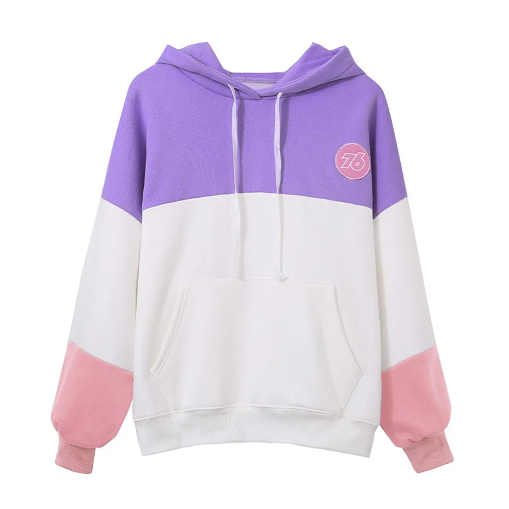 

Womens Fashion Casual Pacthwork Long Sleeve Hoodie Sweatshirt Hooded Tops Blouse Women's Clothing Moletom Feminino