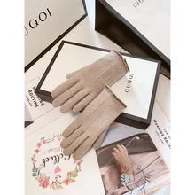 

Wool Gloves Women Winter Cute Plus Velvet Thickening Keep Warm Cold and Windproof Touch Screen Cycling Drive Solid Color Gloves