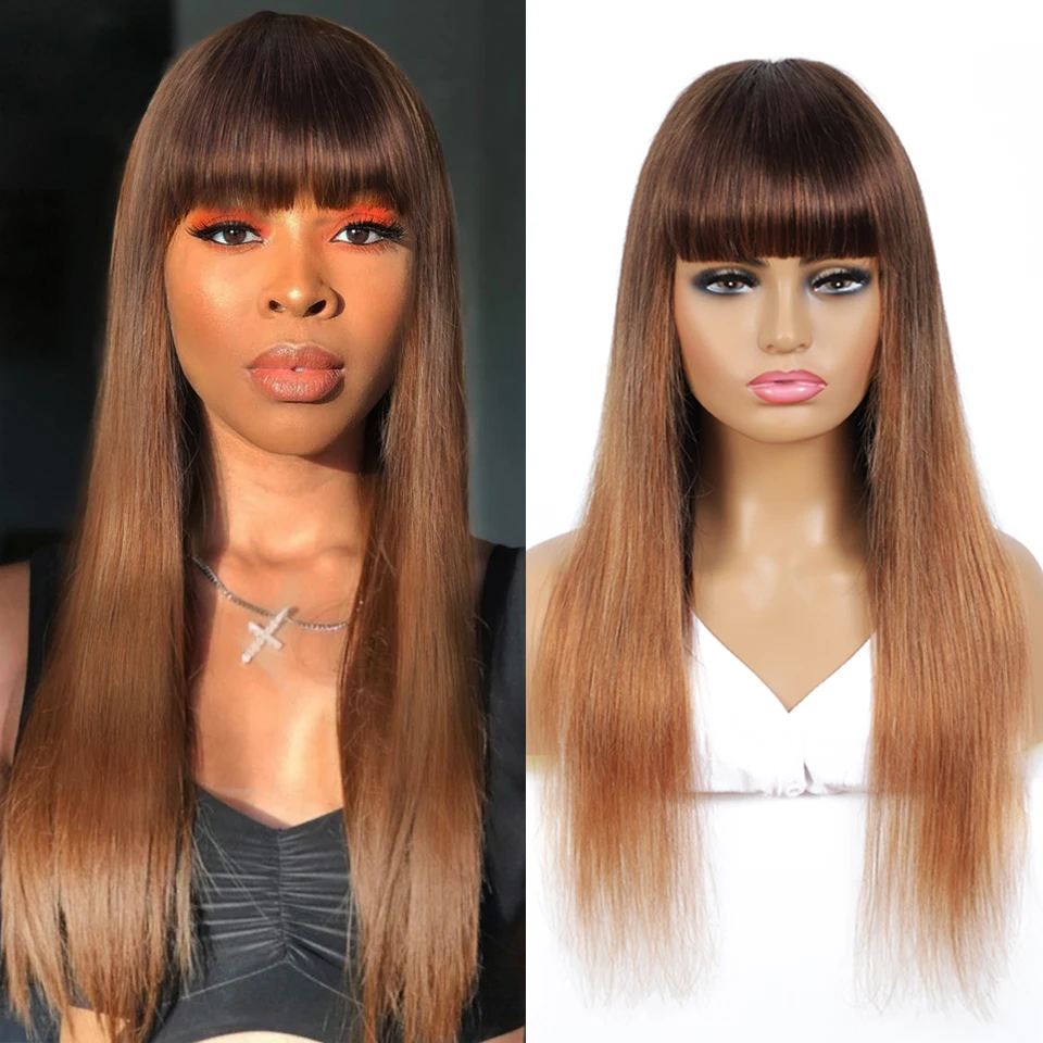 Бразильские прямые человеческие волосы с эффектом омбре для женщин полный парик