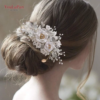 

YouLaPan HP320 Handmade Bridal Flower Hair Clip Alloy Leaves Wedding Headband Women Tiara Delicate Hair Accessories Hairpins