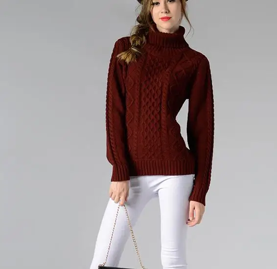 

2020 Europe And America Fan Autumn And Winter Thick Cashmere Sweater Female Mock-Neck Lazy Loose Sweater Cable Knitted Bottoming