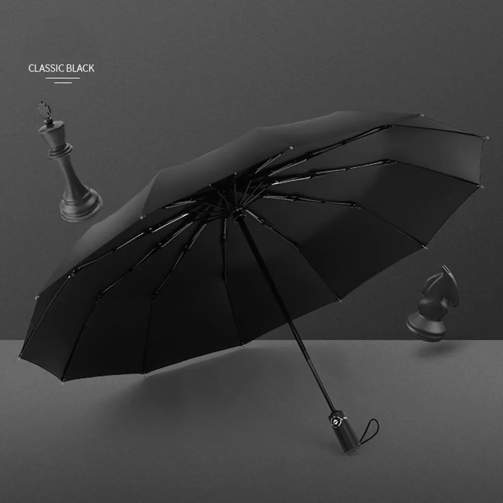 

Fully Automatic Folding Black Plastic Men'S Business Umbrella Windproof Reinforcement Rain And Rain Umbrella