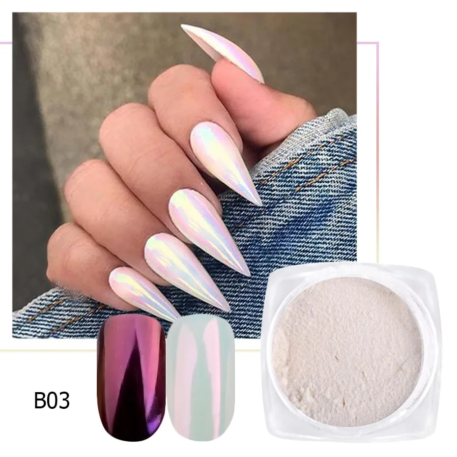 1Box Holo Pearl Shell Powder Nail Glitter Pigment Glimmer Chrome Dip Dust Mermaid Aurora Mirror Effect Manicure Decor CHB01-07-1
