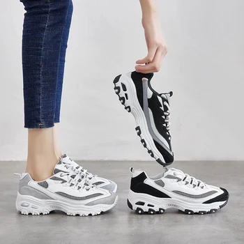 

ZHR 2020 Women Chunky Sneakers Vulcanize Shoes Korean Fashion Sport Female Black White Platform Thick Sole Running Casual Shoe