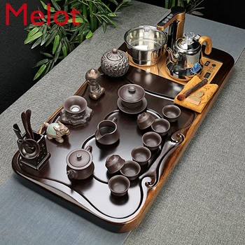 

Tea Set Ebony Solid Wood Tea Tray Tea Table Purple Sand Set Kung Fu Tea Teacup Set Automatic Integrated Household