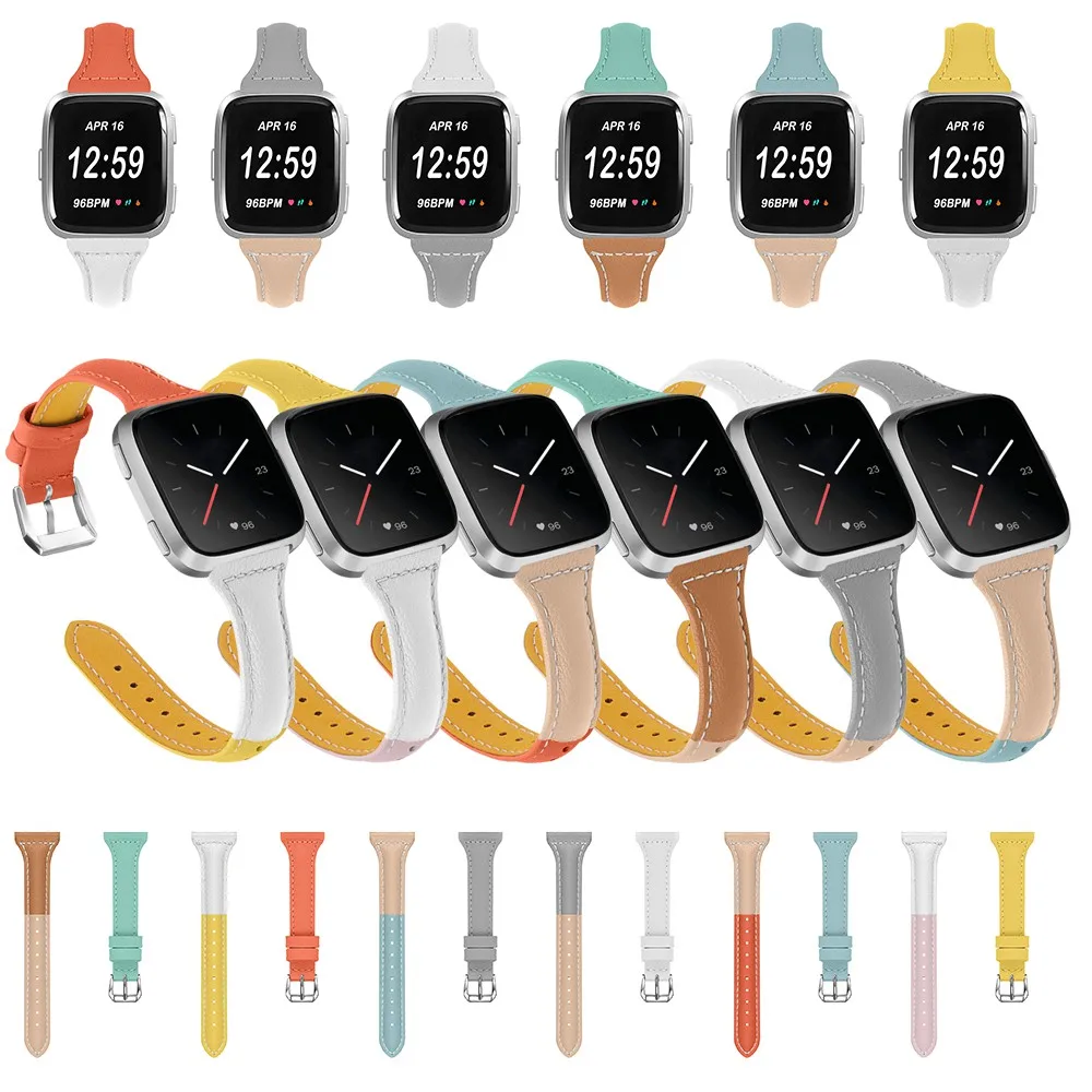 

eiEuuk 3 Colors Genuine Leather Watch Band Replacement Wrist Strap for Fitbit Versa 2/Versa Lite & SE/Fitbit Versa
