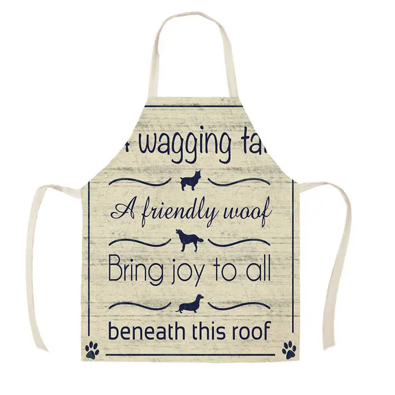 1Pcs Kitchen Apron DOG Letters Home Dog Printed Linen Aprons for Men Women Home Cleaning Tools WQ016