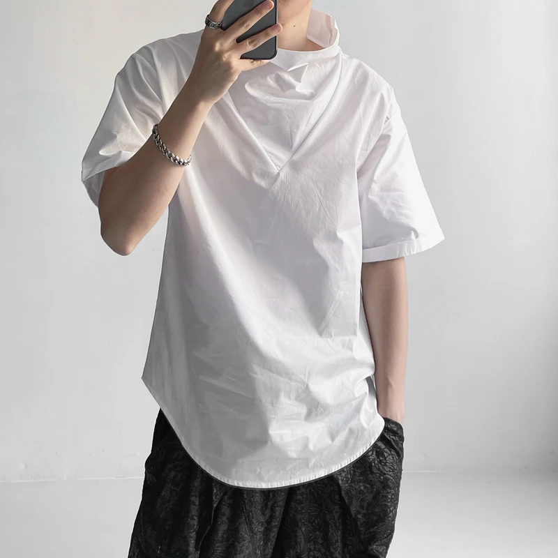 

Personalized loose short sleeve T-shirt summer men's trend pile neck slim casual top with undercoat