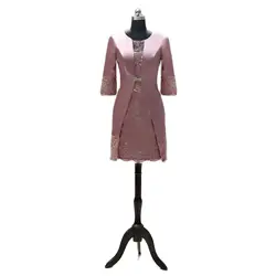 Sheath Mother Of The Bride Dress Outfits With Jacket Wrap Satin Applique 3/4 Sleeve Knee Length Zipper Plus Size