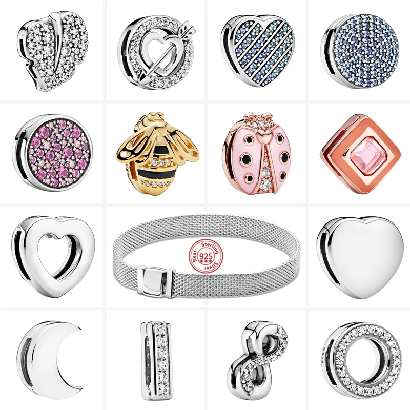 Reflexions Charms 925 Sterling Silver Bee Leaves Heart Circle Clip Beads Fit Pandora Reflexions Bracciali Gioielli Originali Da Donna