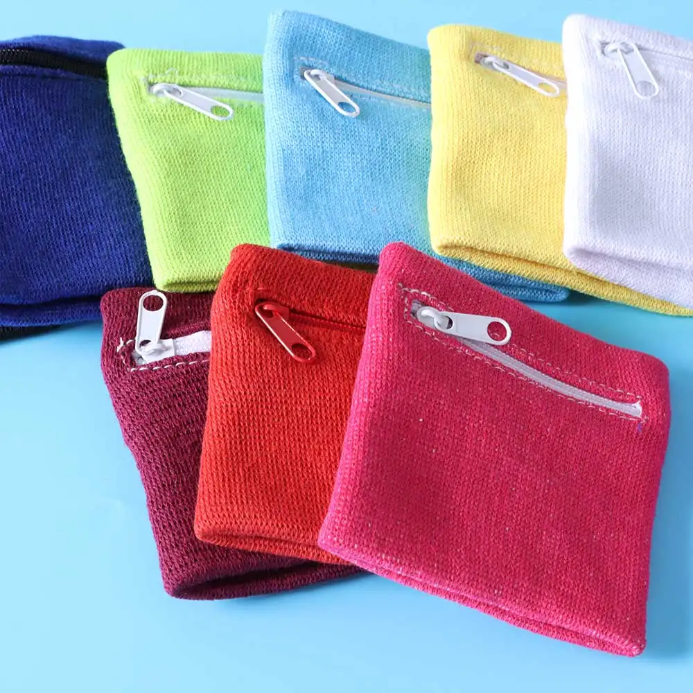Sports Wristband With Zipper Pocket Multi-colored Purse Bag Wrist Protection Band Outdoor Sport Running Cycling Gym Key Pocket