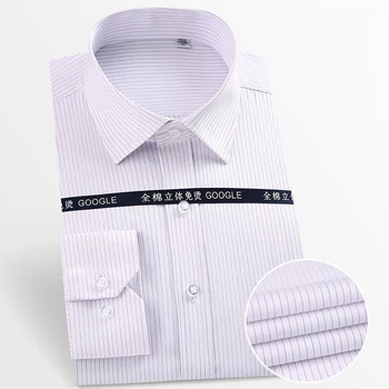 

Social Men's Pure Cotton Dress shirt Anti-Wrinkle Long sleeve pocket easy care smart casual male shirts striped white purple