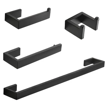 

4-Piece Bathroom Hardware Accessories Set Towel Bar Towel Rack Paper Towel Rack Hook-Black