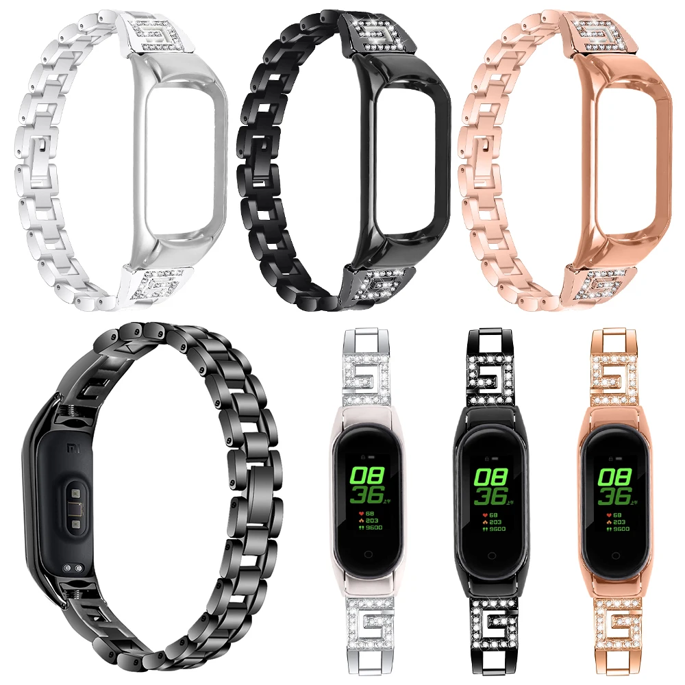

For Xiaomi Mi Band 4 / 3 Luxucy Watchbands Rhinestone Stainless Steel Strap Wristband Bracelet Fashion Lady Replacement Strap