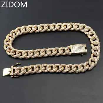 

Men Hip hop iced out bling Chain Necklace micro pave AAA Zircon 15mm Cuban Chains Necklaces Hiphop jewelry Drop shipping