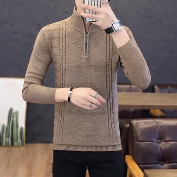 

Mens Sweaters 2019 Winter New Fashion Casual Long Sleeve Pullover Men's Half Zip High Collar Sweater