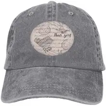 Унисекс Хлопок сэндвич фуражка регулируемые бейсбольные кепки выцветшие текстовые штампы Статуя Свободы надписи Нью-Йорк Колизей Серый