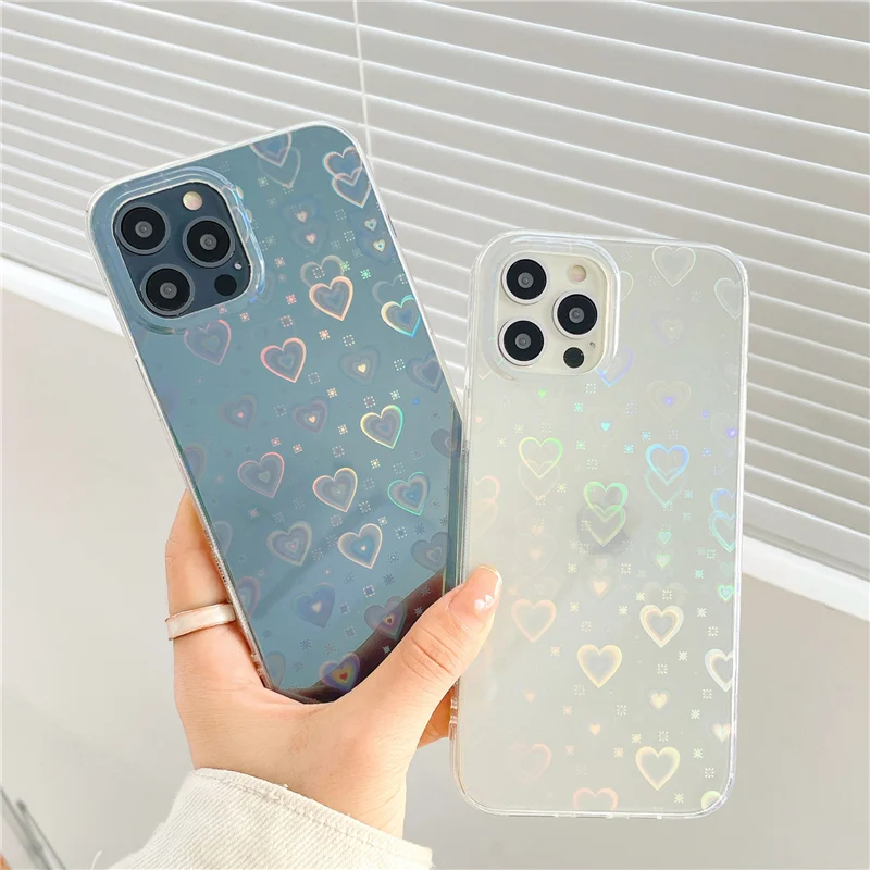 Transparent Shiny Laser Heart Case For iphone