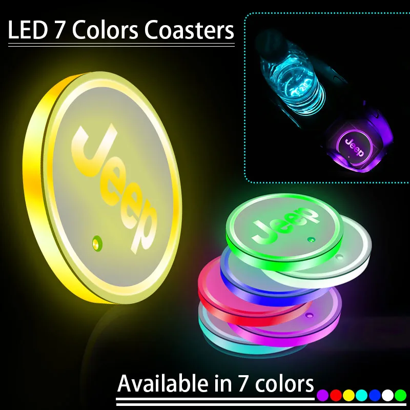 

1pcs Led Car Light Logo Cup Car Badge Light Colorful Car Cap Coaster For Jeep Cherokee Wrangler Renegade cherokee xj Car Styling