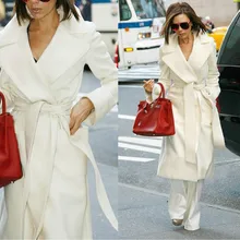 Женская одежда новая белоснежная однотонная шерстяная куртка большого размера с отворотом длинная куртка с ремешками шерстяная Женская куртка