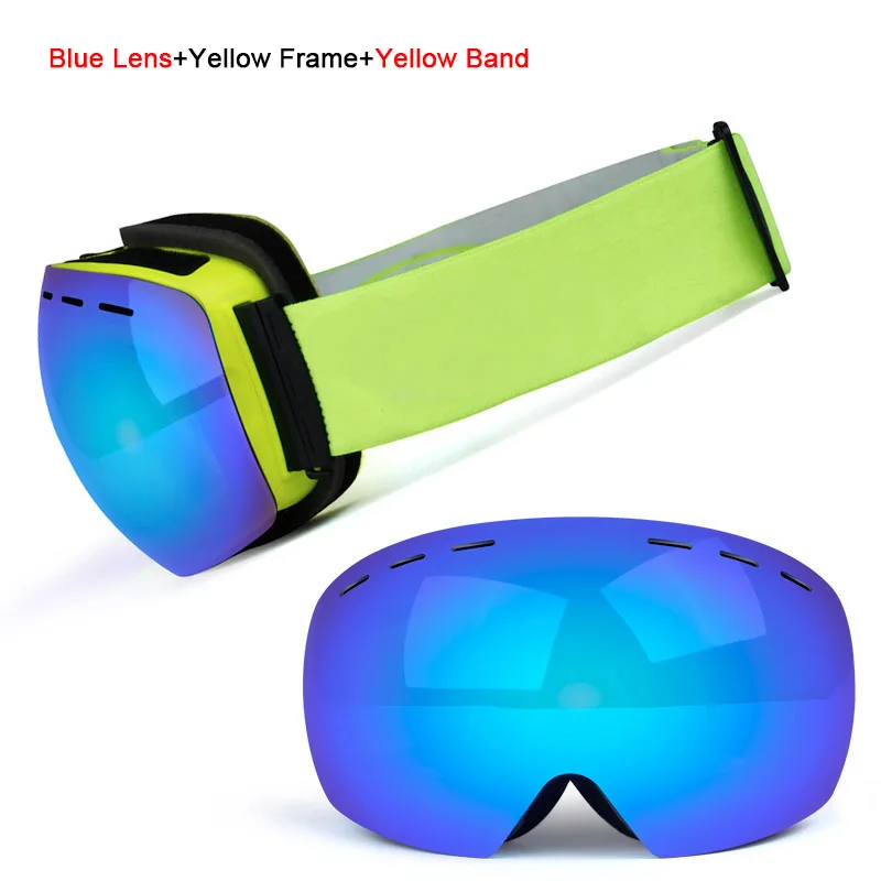 Лыжные очки UV400 защита сноуборд очки Анти-туман большой Лыжная маска очки снег снегоход Мужчины Женщины Катание на лыжах Спорт на открытом воздухе - Цвет: Blue Lens