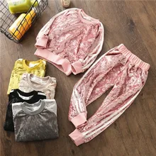 Children's Suit New Spring And Autumn Velvet Sets Europe And America Style Baby Girls Boys Tide Suit Kids Clothes 2PCS